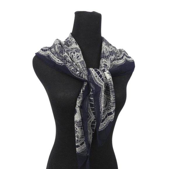 Sheer Navy Blue Lace Motif Scarf or Shawl - Picture 6 of 8
